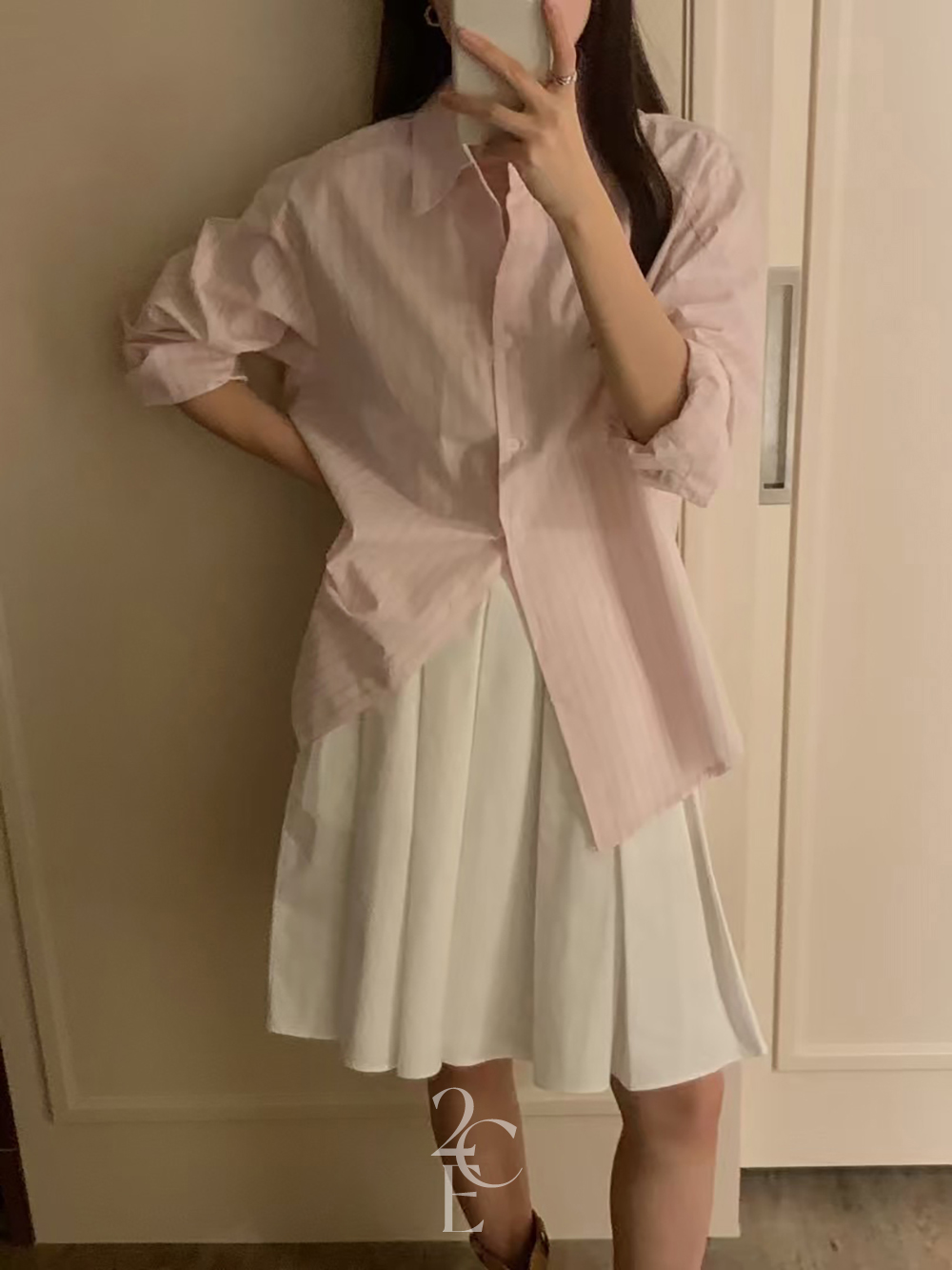 디얼즈 미디 봄 코튼 플리츠 스커트 (2color) A라인 주름 핀턱 치마 이미지 7