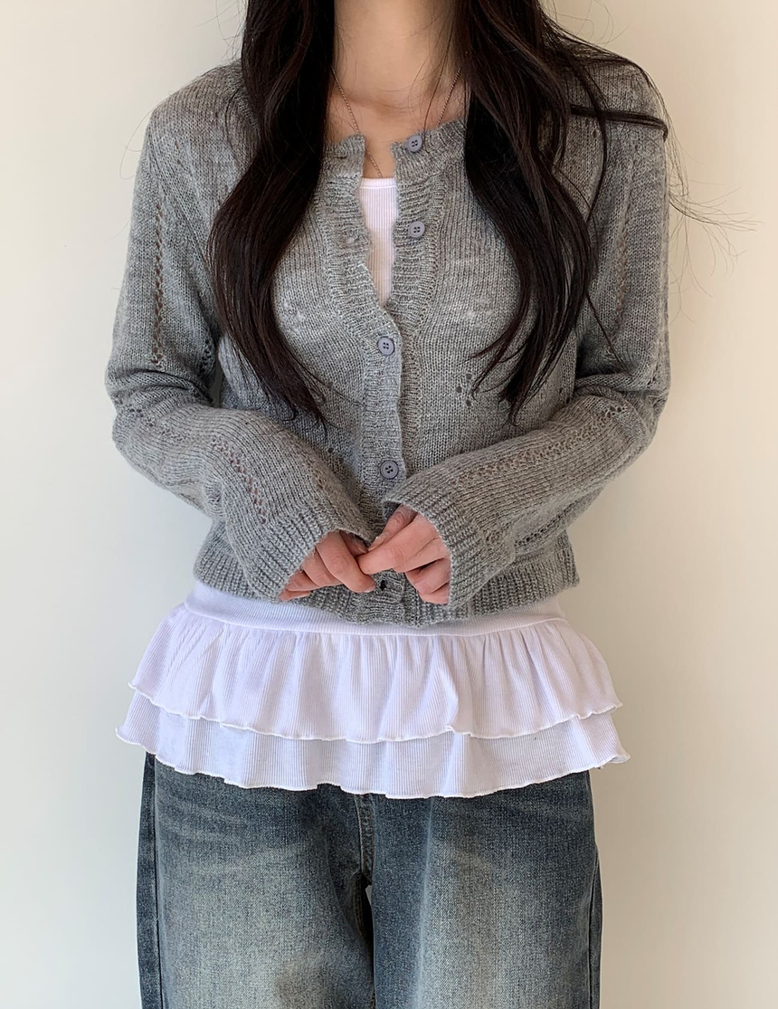 러버 펀칭 프릴 크롭 니트 가디건 상세 이미지 8