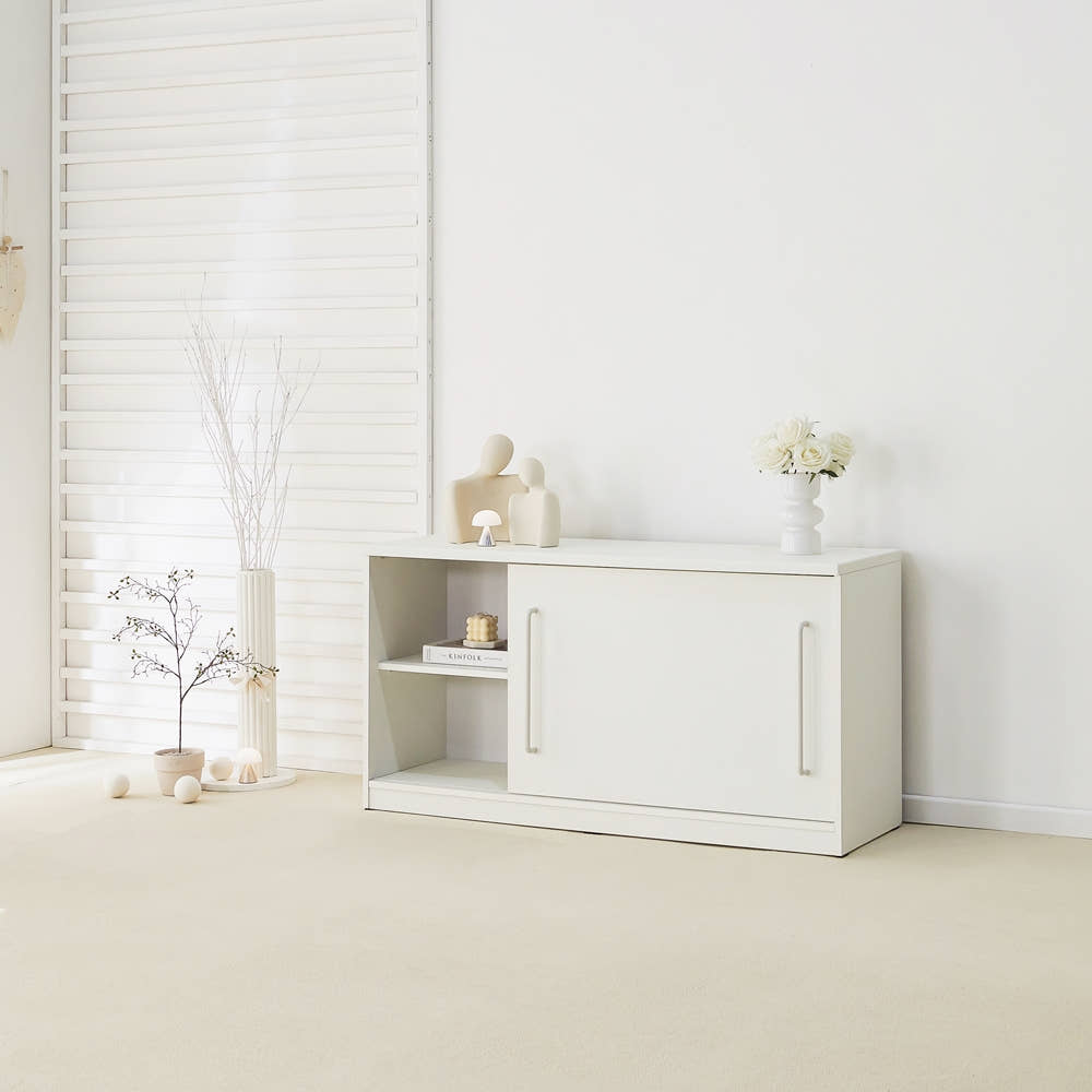 메이문 슬라이딩도어 슬라이드 미닫이 미니 낮은 수납장 1200x400x600mm, 2단, 버터옐로우 - 상세 이미지 4