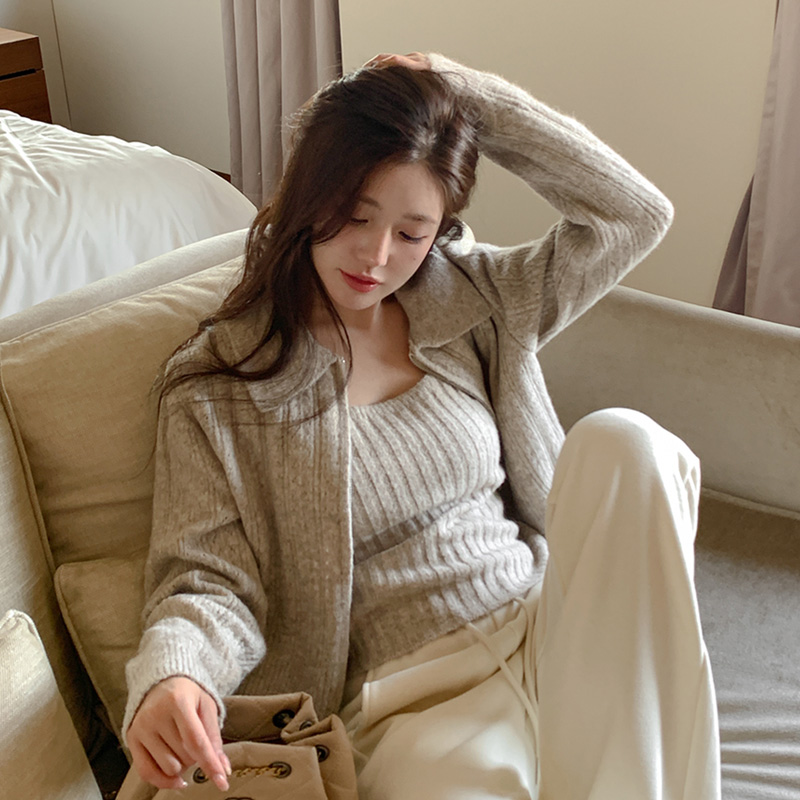 소브닝 골지 슬리브리스 투웨이 카라 집업 세트 st2752 - 상세 이미지 2