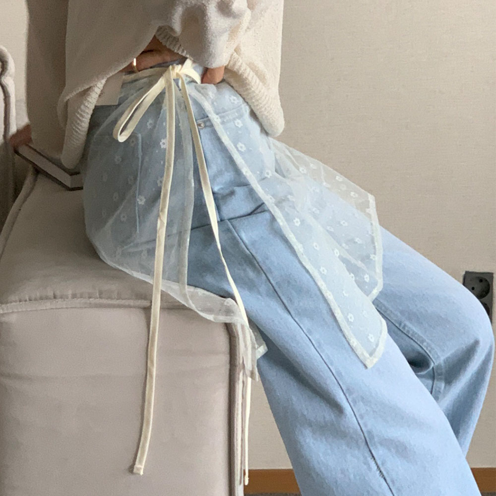 레이어드랩스커트 오간자 리본 플레어치마 아이보리 블랙 - 상세 이미지 5
