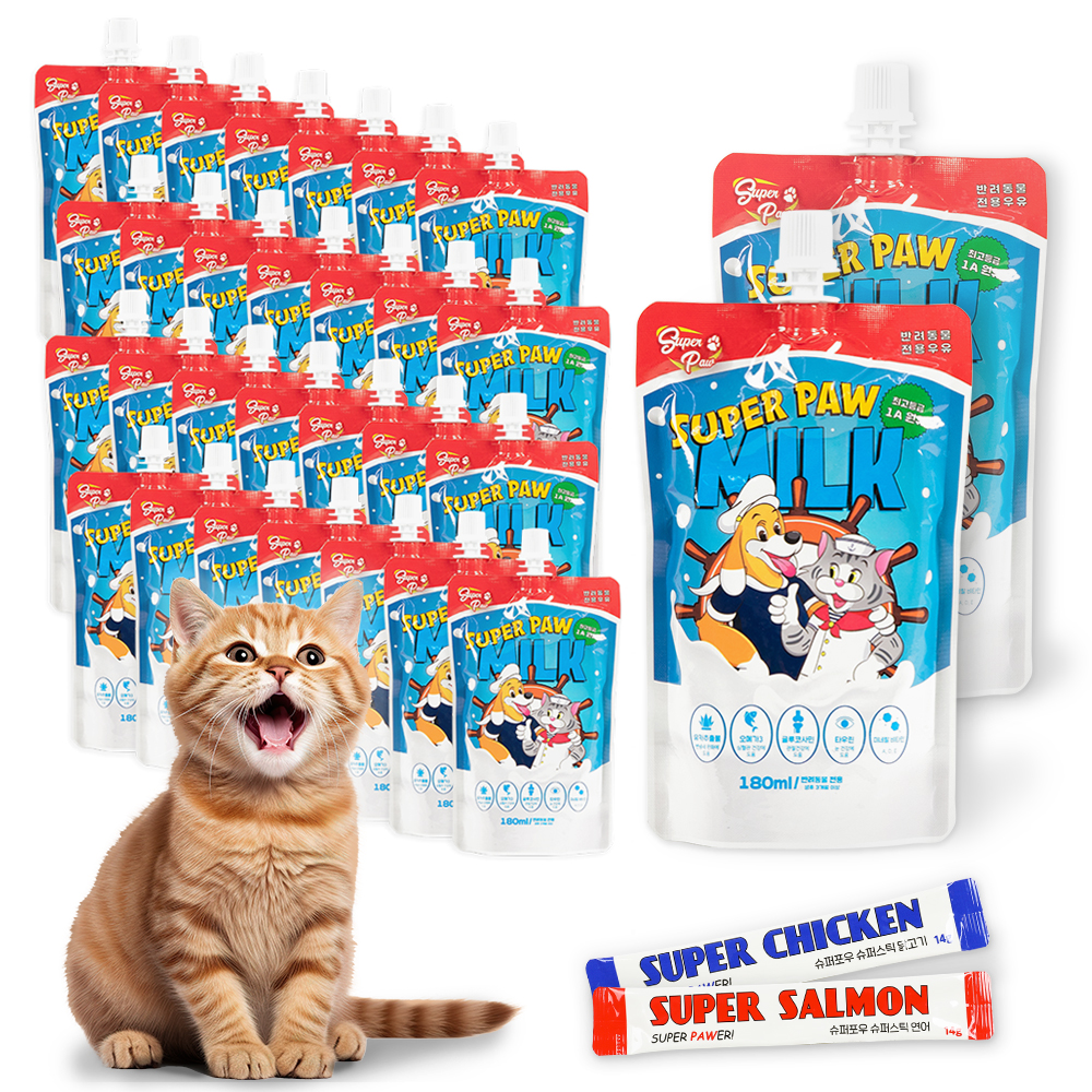 [슈퍼스틱 2개 증정] 슈퍼포우 펫밀크 고양이 우유 180ml, 30개 - 상품 이미지