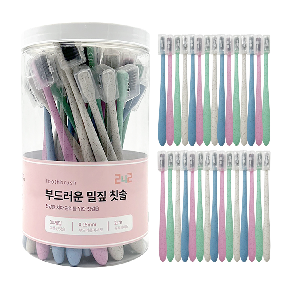 242 파스텔 부드러운 미세모 밀짚 칫솔 30개+30개 (60개입) - 상품 이미지