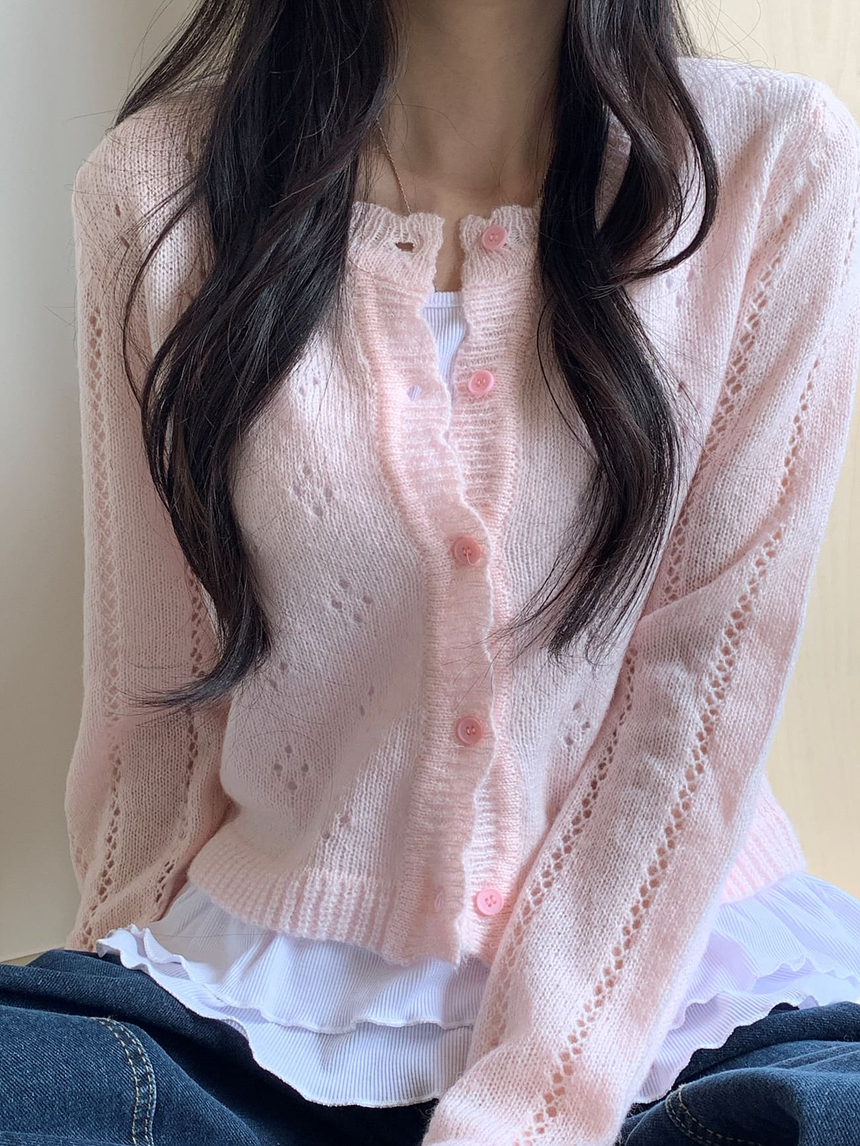 러버 펀칭 프릴 크롭 니트 가디건 상세 이미지 21