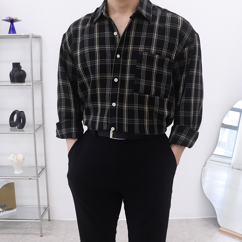 남자블랙셔츠 남자체크남방 플란넬셔츠