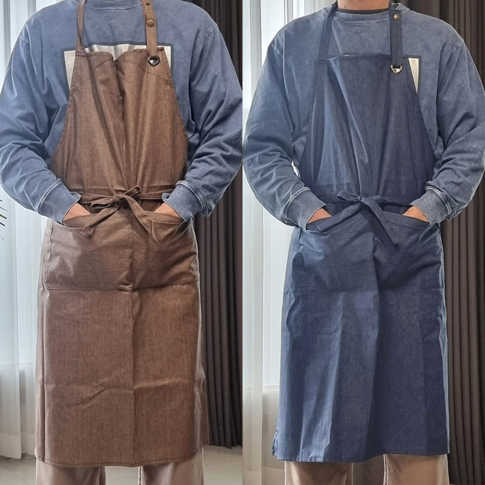 고급컬러모던앞치마 7895 커피색 블루 택1 길이조절 업소용 주방 방수 원피스 바리스타