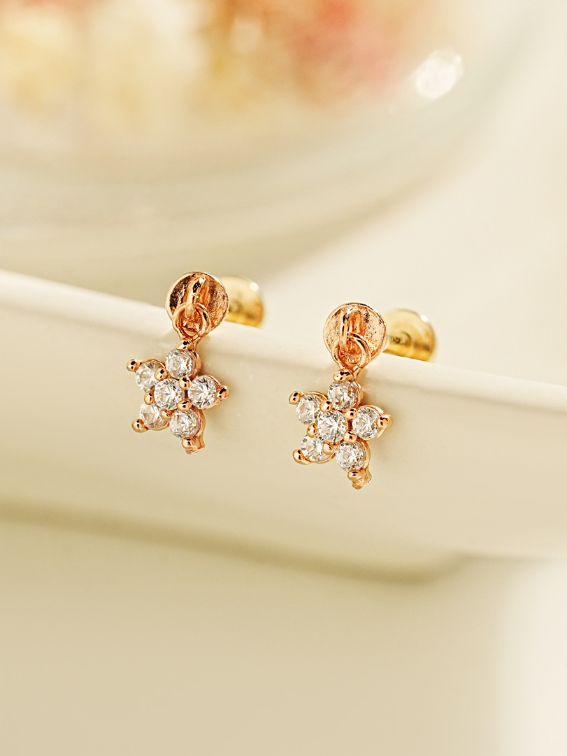 [0.8mm]14K 인터널 선샤인 플라워 드롭 라블렛 피어싱 귀걸이 - 상품 이미지