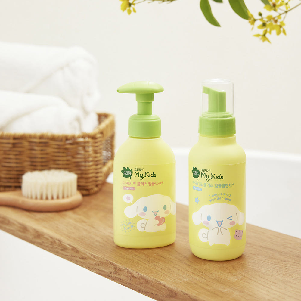 그린핑거 마이키즈 플러스 산리오 시나모롤 얼굴로션 160ml + 얼굴클렌저 200ml/ 한정판 에디션, 48시간 보습, 키즈, 아기, 유아, 베이비