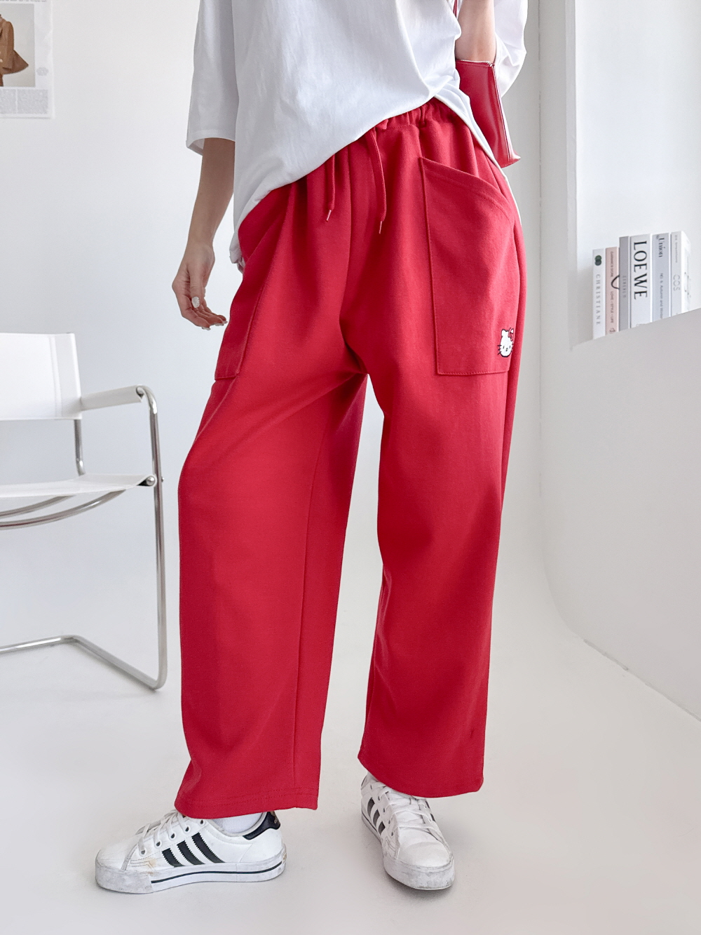 배기팬츠 세미 와이드팬츠 통바지 키작녀바지 여성 밴딩 바지 - 상세 이미지 2