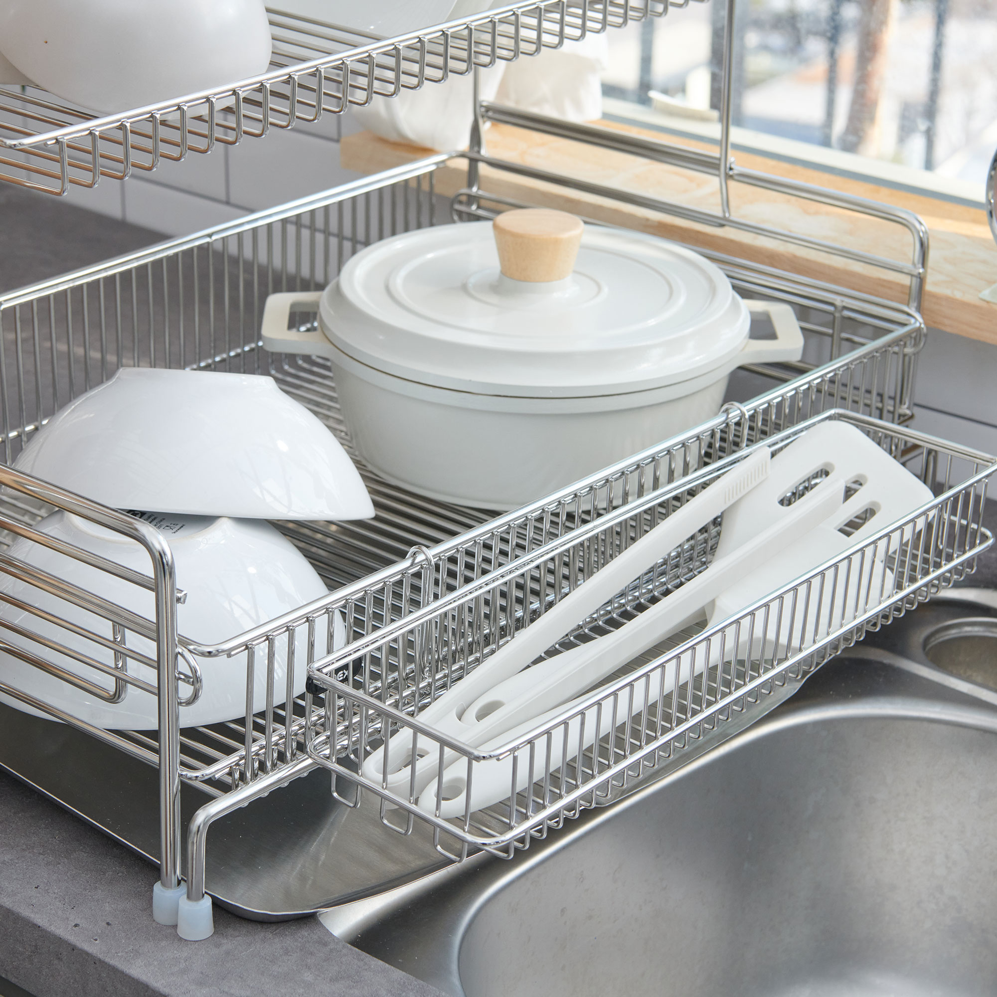 아이넥스 클린엣지 점보 올스텐 304 2단 식기건조대 주방 설거지 건조대