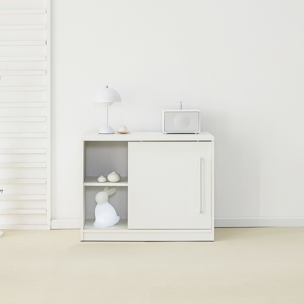 메이문 슬라이딩도어 슬라이드 미닫이 미니 낮은 수납장 800x400x600mm, 2단, 화이트