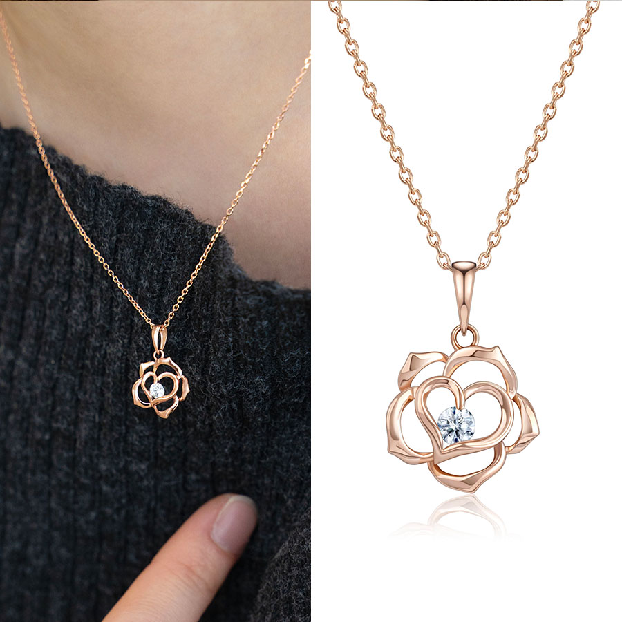 14k 스와로브스키 스톤 로맨틱 장미 목걸이 기념일 선물 여자 목걸이