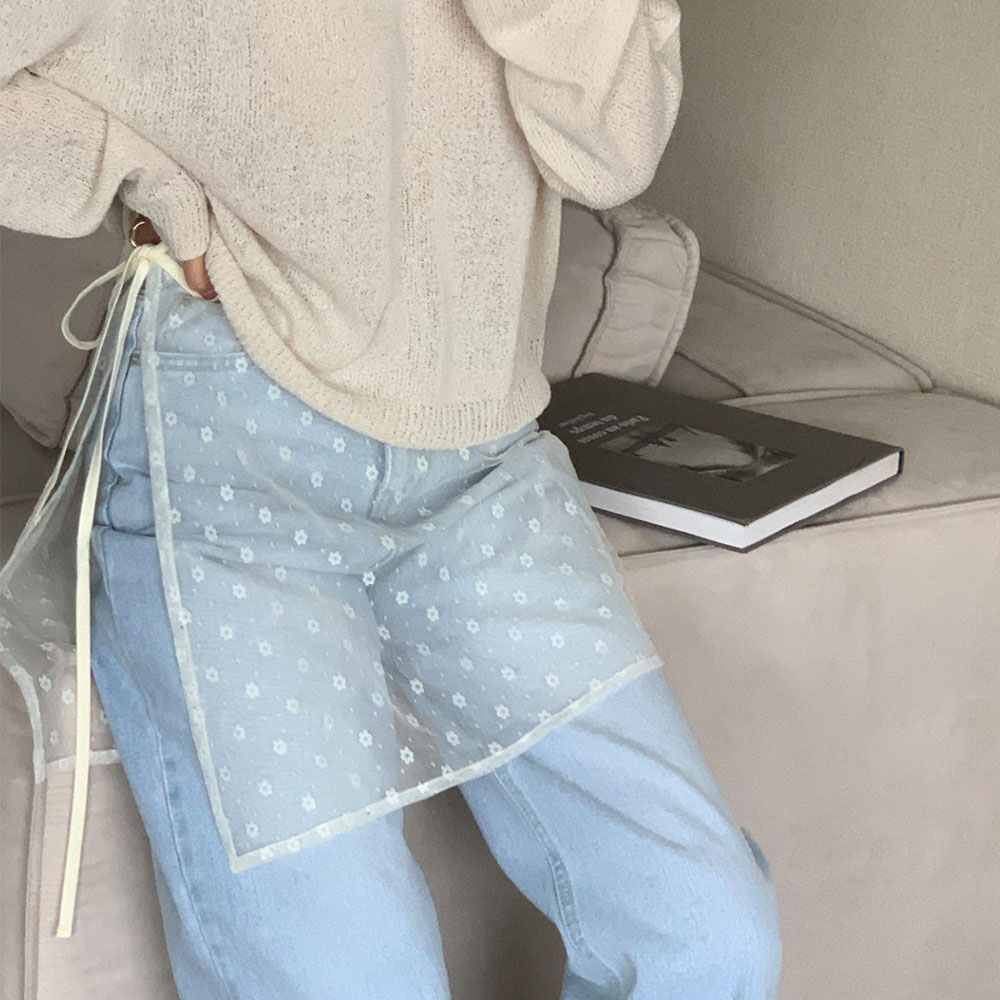레이어드랩스커트 오간자 리본 플레어치마 아이보리 블랙 - 상품 이미지
