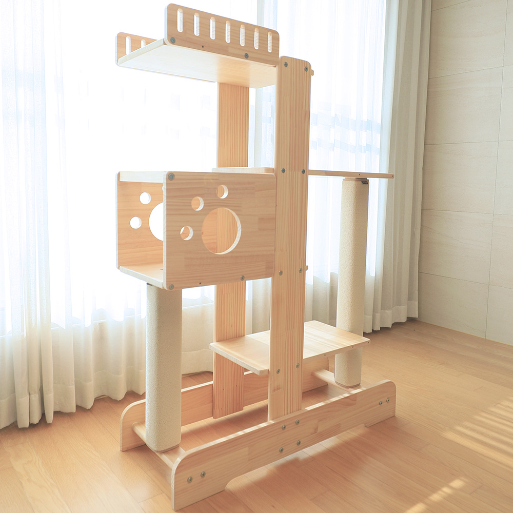 캣츠빌 아쭈타워 4층 스크래쳐 캣폴 원목 고양이 캣타워 발판구성