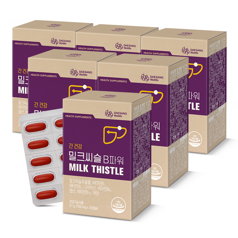 웰라이프 밀크씨슬 B파워 (700mg) 실리마린 간건강 영양보충용제품 30캡슐, 6개 - 상품 이미지