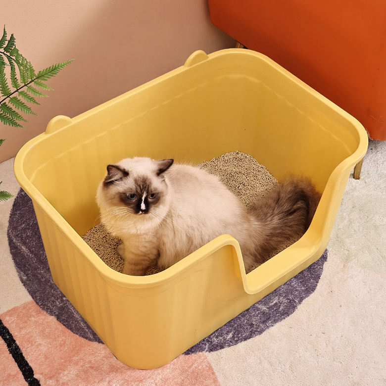 개과천선 이어라인 캣 토일렛 고양이 화장실 사막화방지 분리세척 모래삽 포함 옐로우 - 상품 이미지