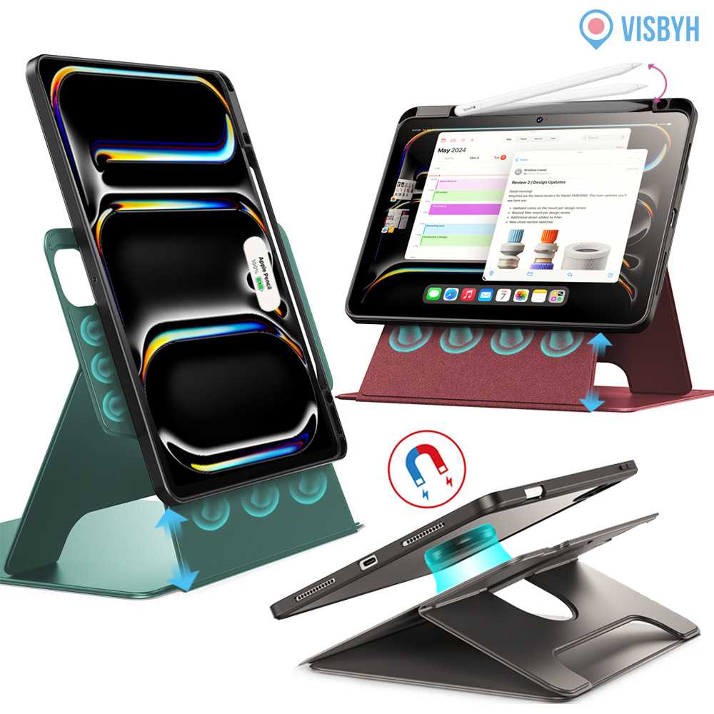 비스비 플렉스뷰 마그네틱 케이스/ 가로세로회전스탠딩/ 다크 그레이, 아이패드 프로 28.2cm(11인치) M4 5세대