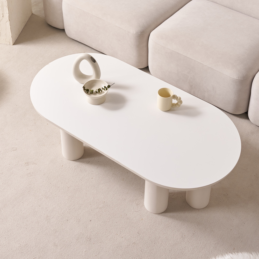 거실 소파테이블 밀크 세라믹 좌식테이블 양타원 트리플