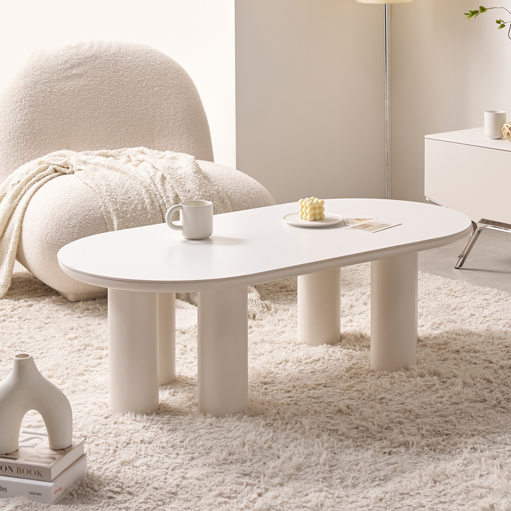 거실 소파테이블 밀크 세라믹 좌식테이블 양타원 트리플