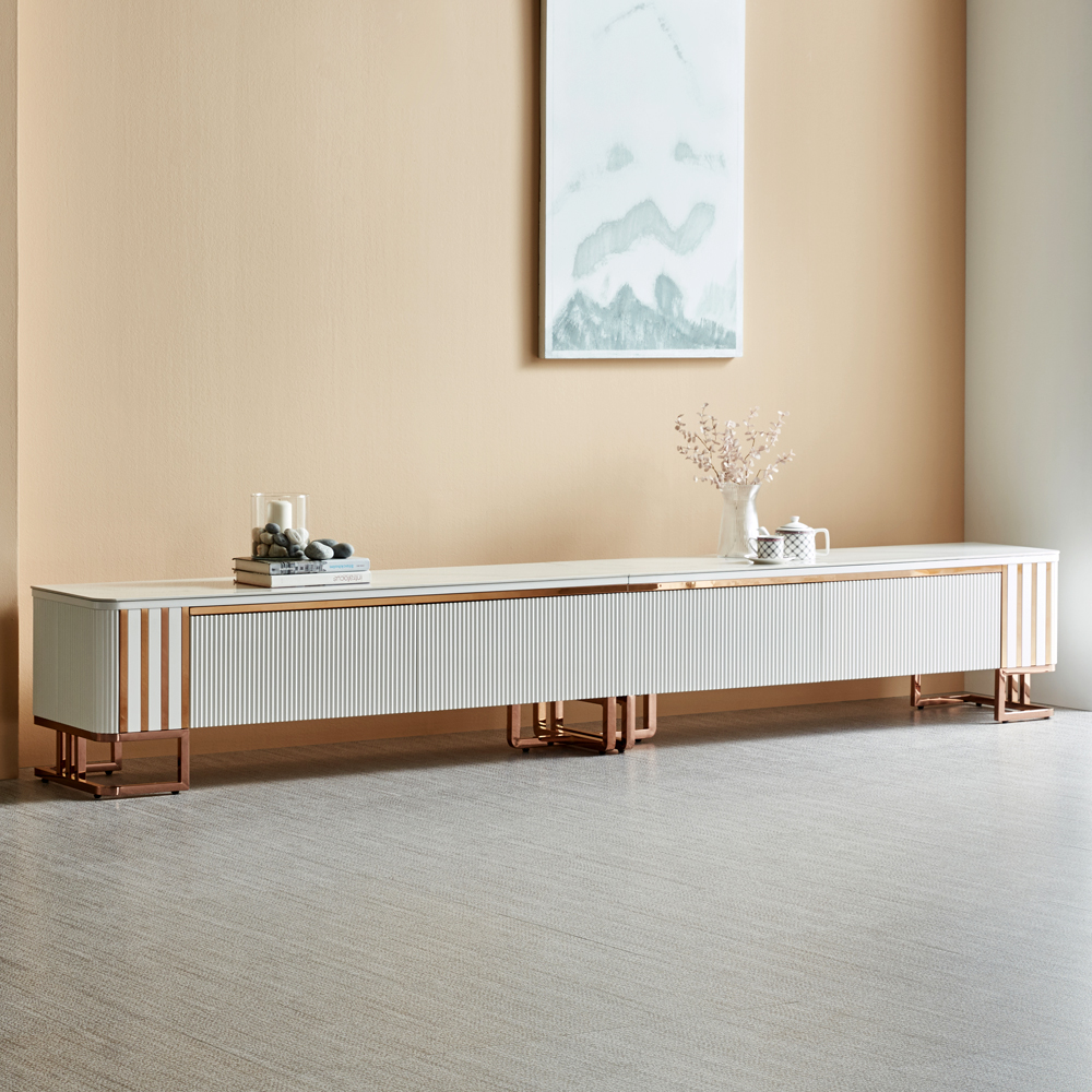 [방문설치] 레지아 세라믹 템바보드 스테인레스 거실장 2800x400x440mm, 화이트