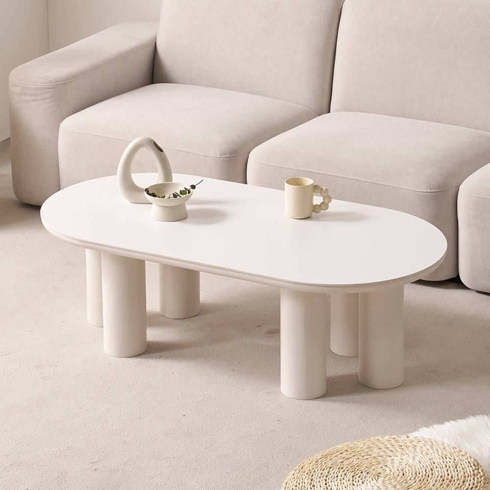 거실 소파테이블 밀크 세라믹 좌식테이블 양타원 트리플