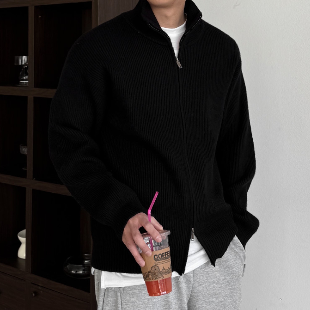 남자 지저 오버핏 두꺼운 헤비 모달 투웨이 풀집업 니트 가디건