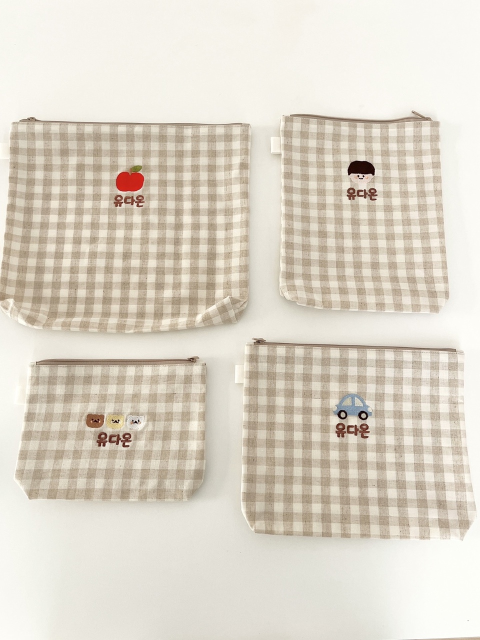 어린이집 준비물 파우치 방수 린넨 이름 자수 유치원 여벌옷 기저귀