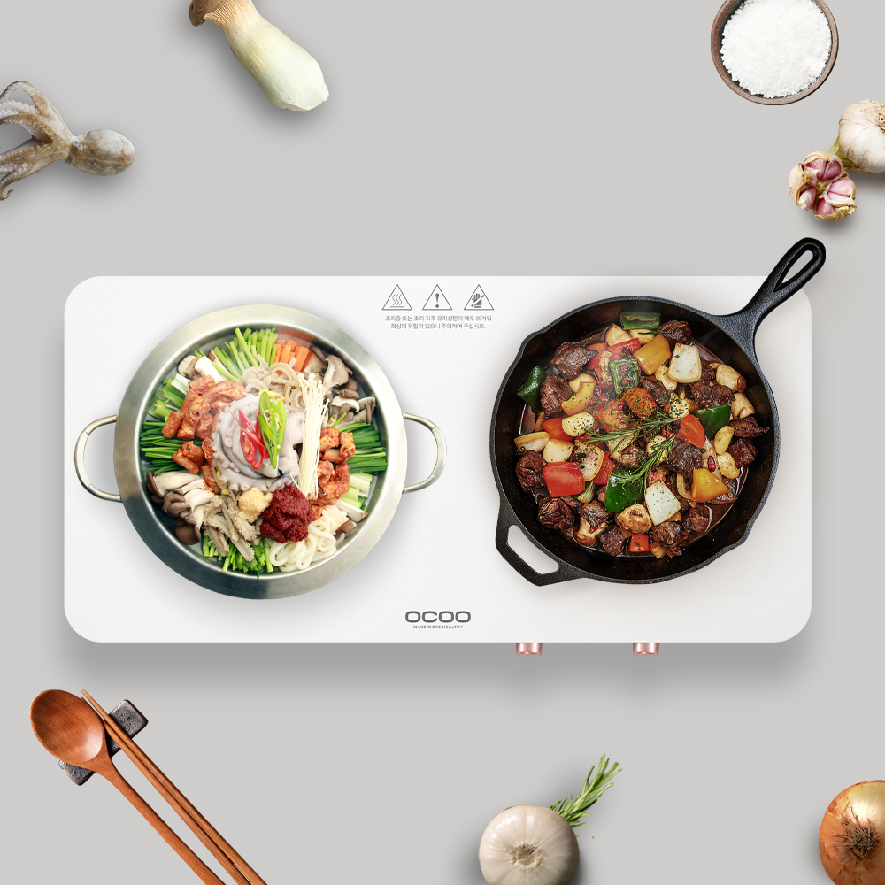 [가스X 열X 시원한 주방] 오쿠 2구 인덕션 화이트 듀얼 플레이트 OCC-IH3000WH