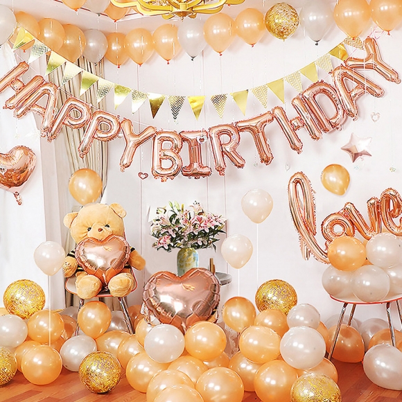 생일파티풍선세트 꾸미기 가랜드 알파벳 레터링 로즈골드 오렌지