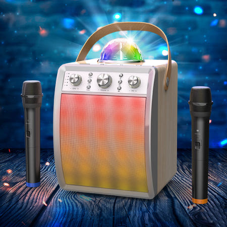 MGTEC 디스코프로 노래방+마이크2개 /노래방반주기 휴대용노래방 라디오 블루투스스피커 캠핑스피커