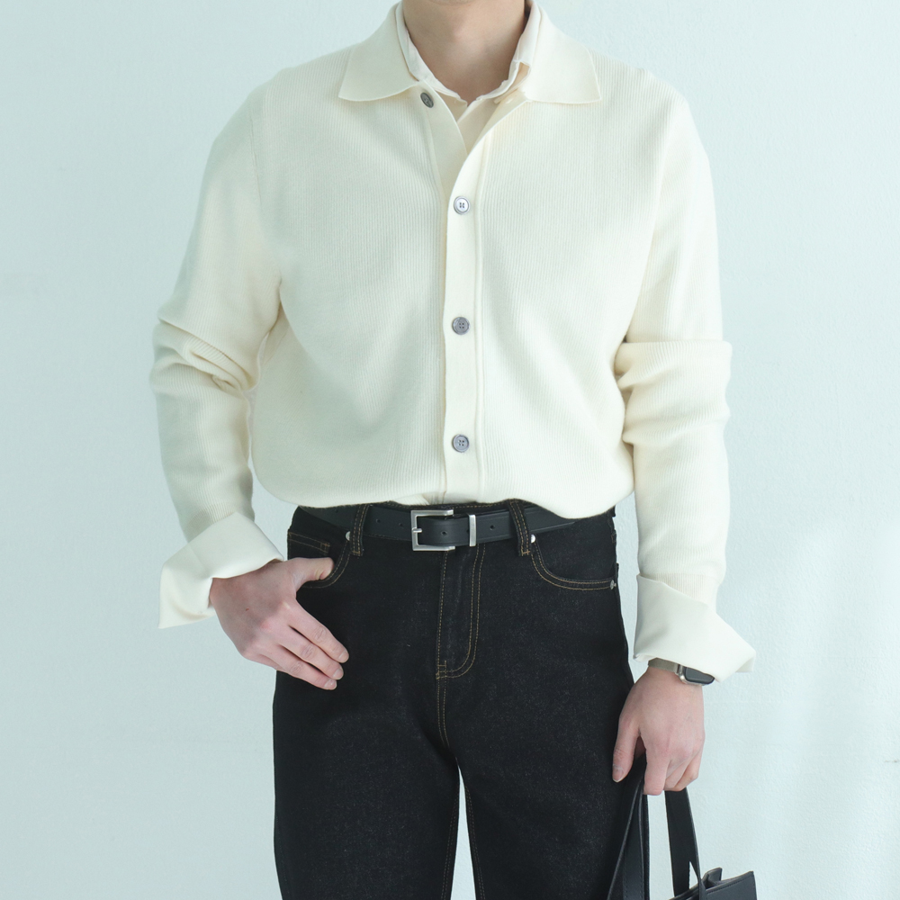 남자 가디건 오버핏 캐시미어 니트 카라 가디건 - 상세 이미지 3