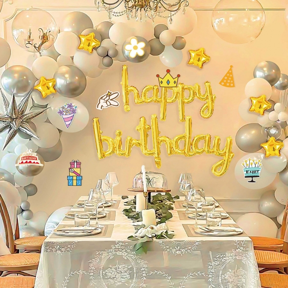 생일파티풍선세트 꾸미기 골드 레터링 실버 별 풍선