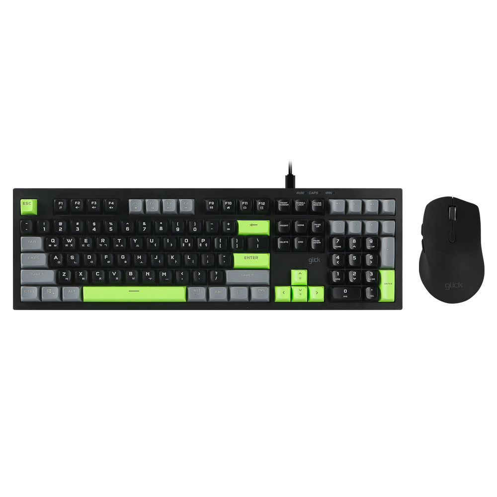 지클릭커 오피스프로 OPS60 사일런스 M 다쿠아즈 108 키보드 마우스 세트 Poker Green