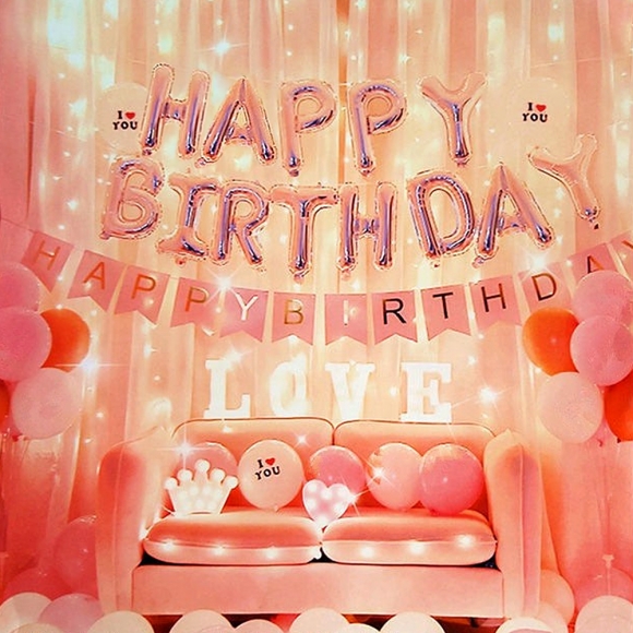 생일파티풍선세트 꾸미기 LED포함 가랜드 알파벳 레터링 핑크