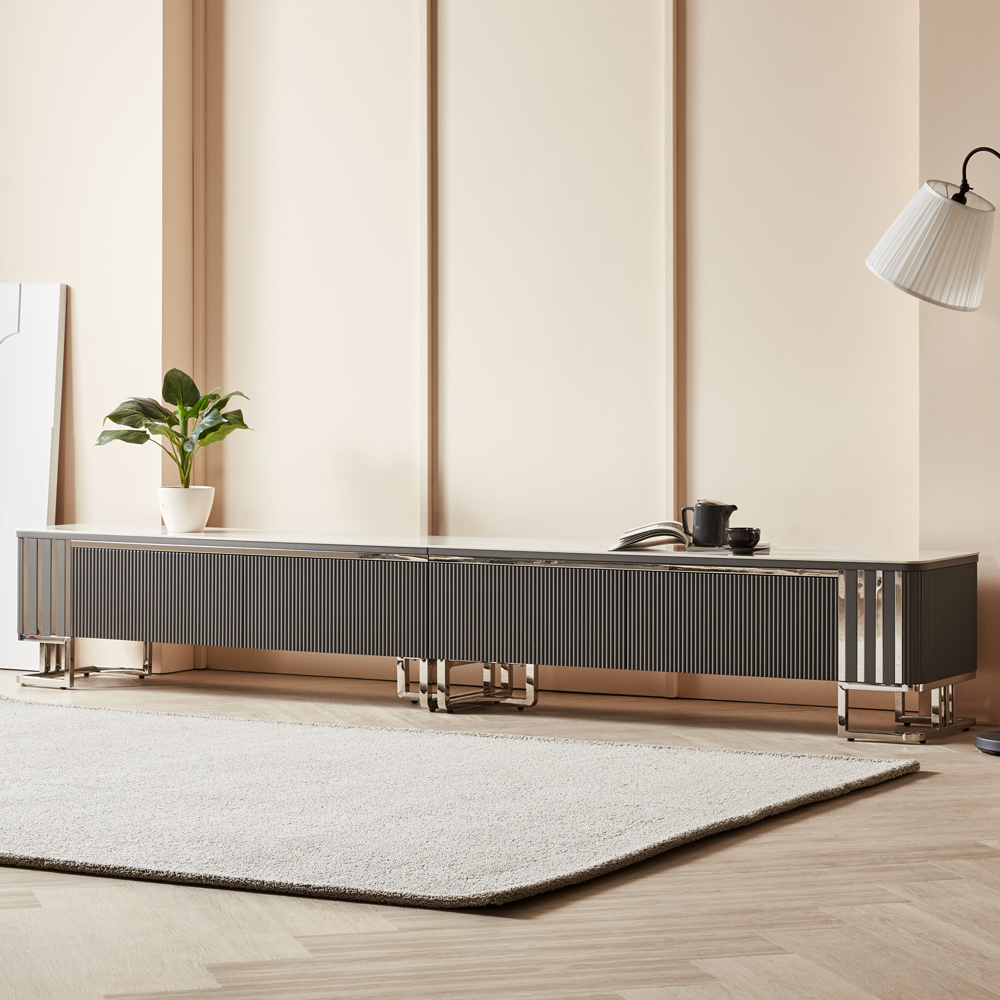 [방문설치] 레지아 세라믹 템바보드 스테인레스 거실장 2800x400x440mm, 화이트