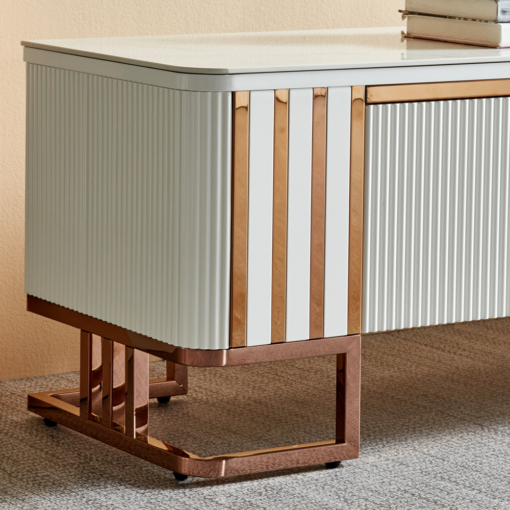 [방문설치] 레지아 세라믹 템바보드 스테인레스 거실장 2800x400x440mm, 화이트