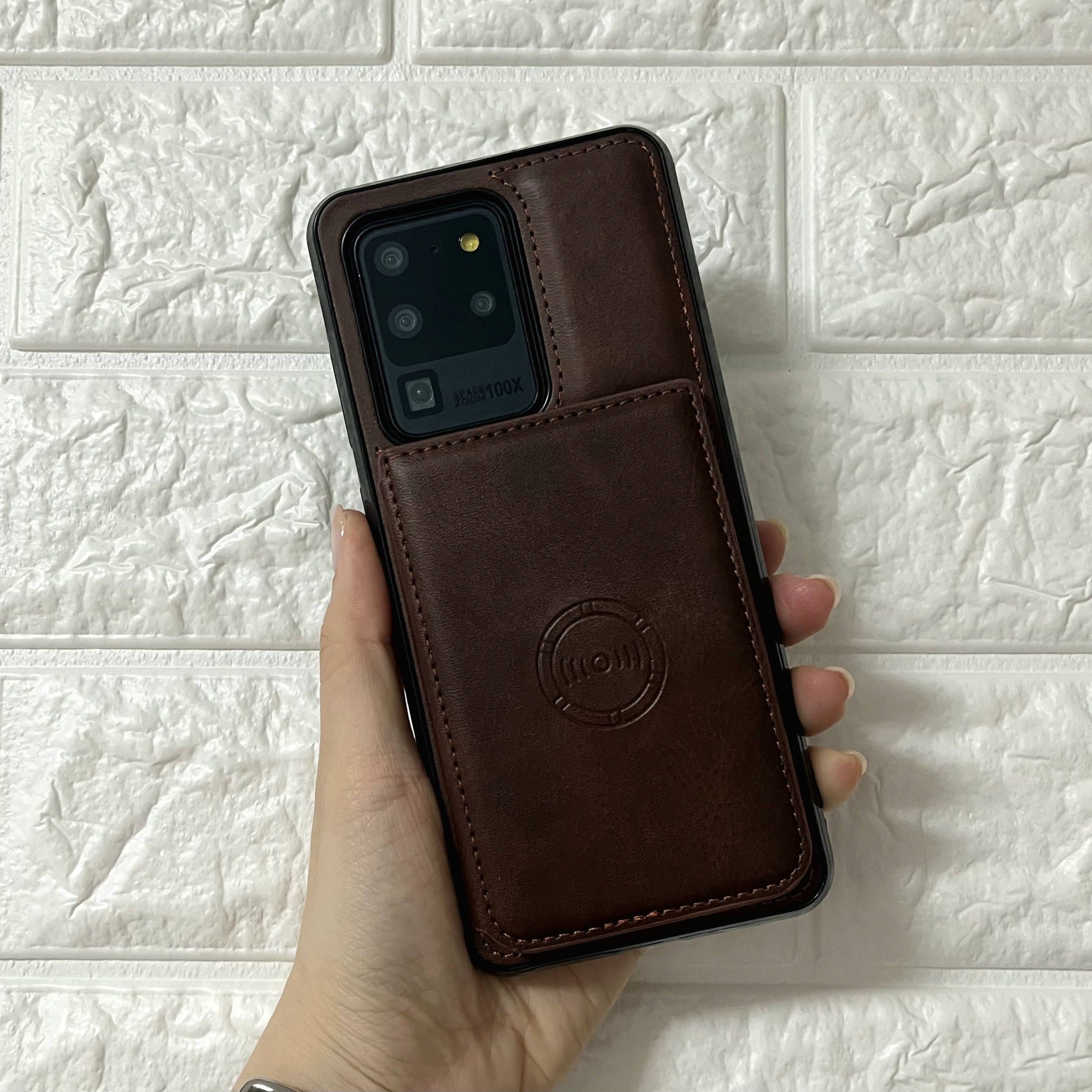 카드 케이스 지갑 가죽 범퍼 다크브라운, 갤럭시S20울트라 - 상품 이미지