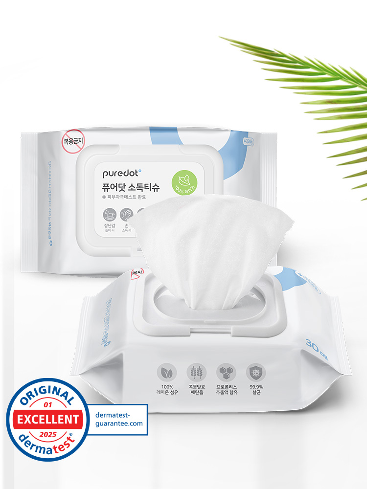 피부에도 안전한 NEW 퓨어닷 소독티슈 30매, 10개