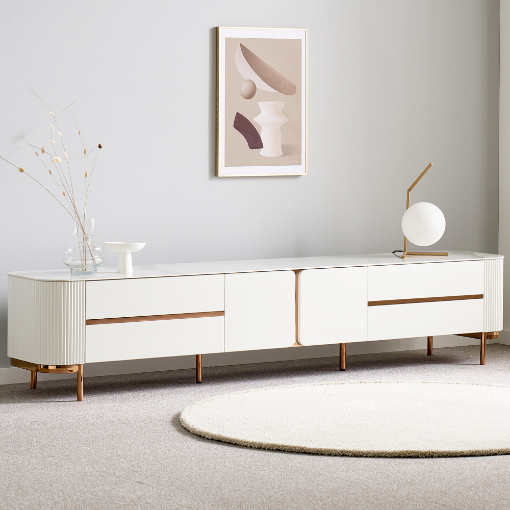 [방문설치] 살로메 세라믹 스테인레스 거실장 TV다이 TV장 2100x400x430mm, 화이트