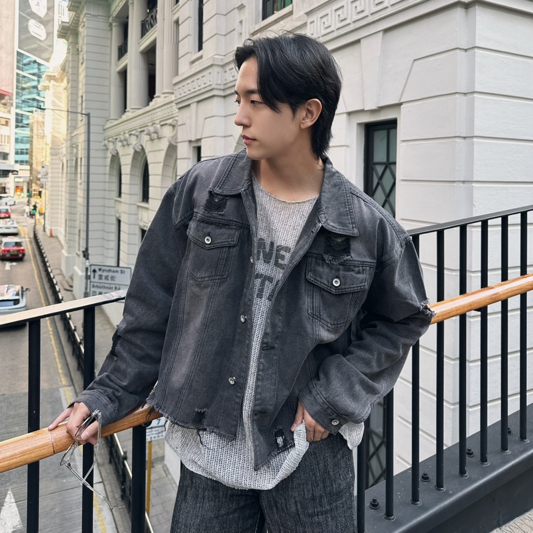 흑청자켓 크롭 바이커자켓 - 메인 이미지