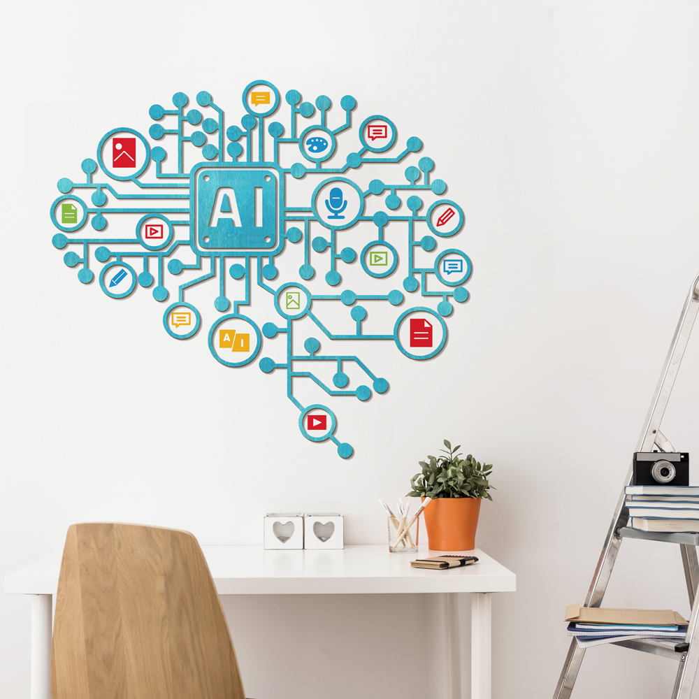 디자인베이 우드스티커 인공지능 AI 완제품 데코스티커 벽장식 월데코 소품 뇌 교습소 - 상세 이미지 2