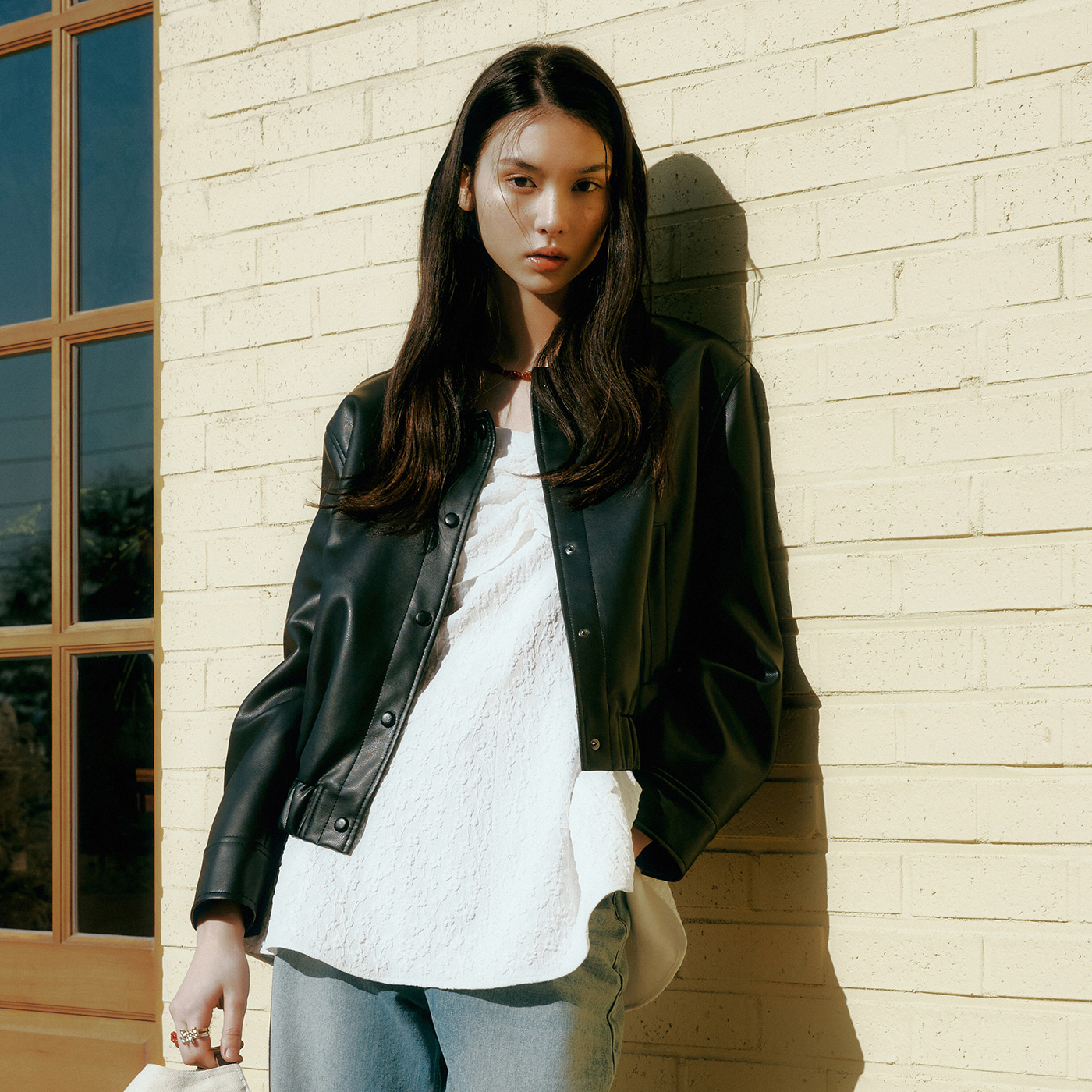 로엠 블루종 페이크 레더 가죽자켓 RMJKF12R15