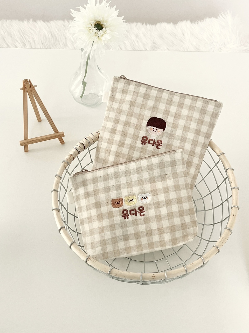 어린이집 준비물 파우치 방수 린넨 이름 자수 유치원 여벌옷 기저귀