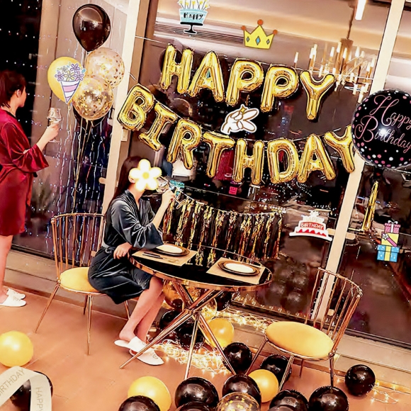 생일파티풍선세트 꾸미기 골드 알파벳 풍선 블랙