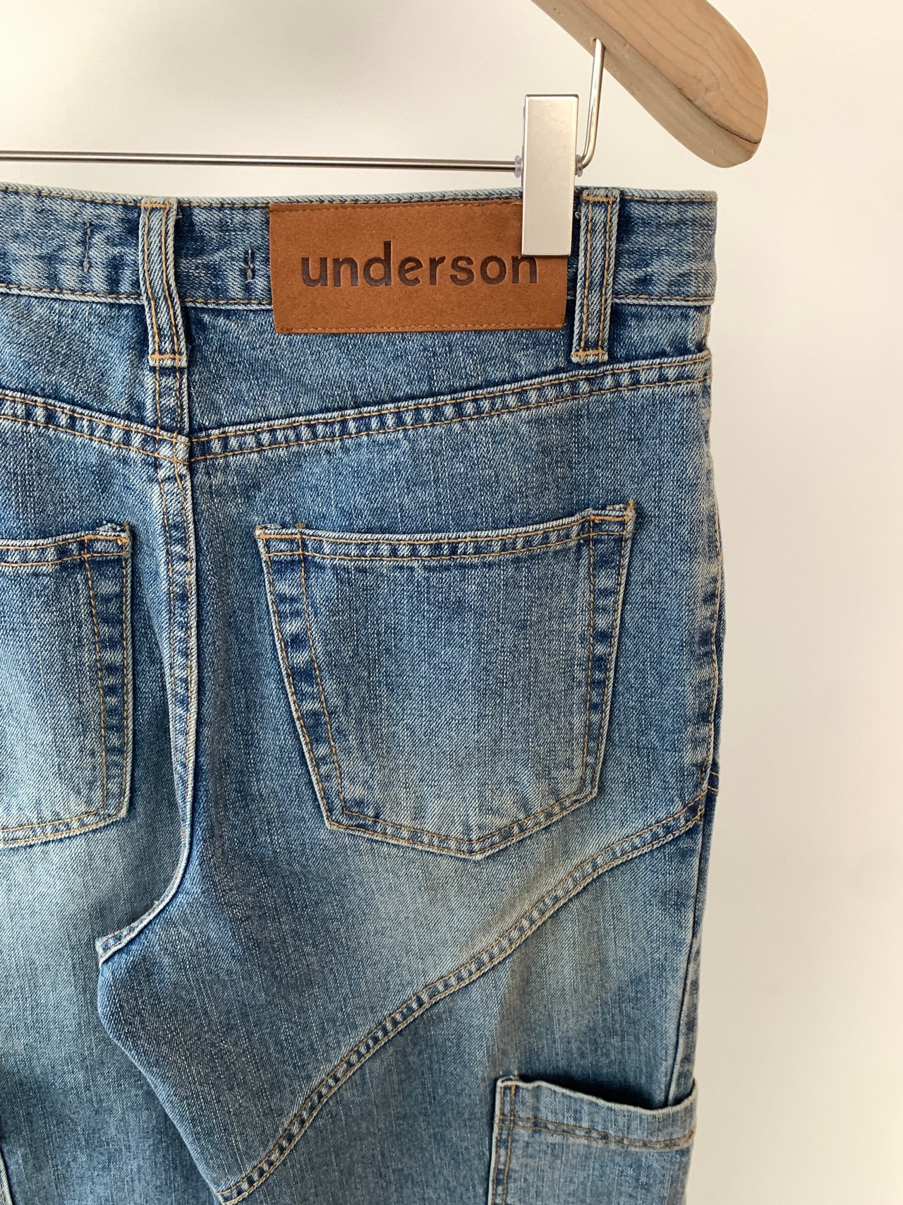 underson 언더슨 플랫 데님 팬츠 코튼 포켓 일자 와이드 카고 중청 청바지 상세 이미지 15