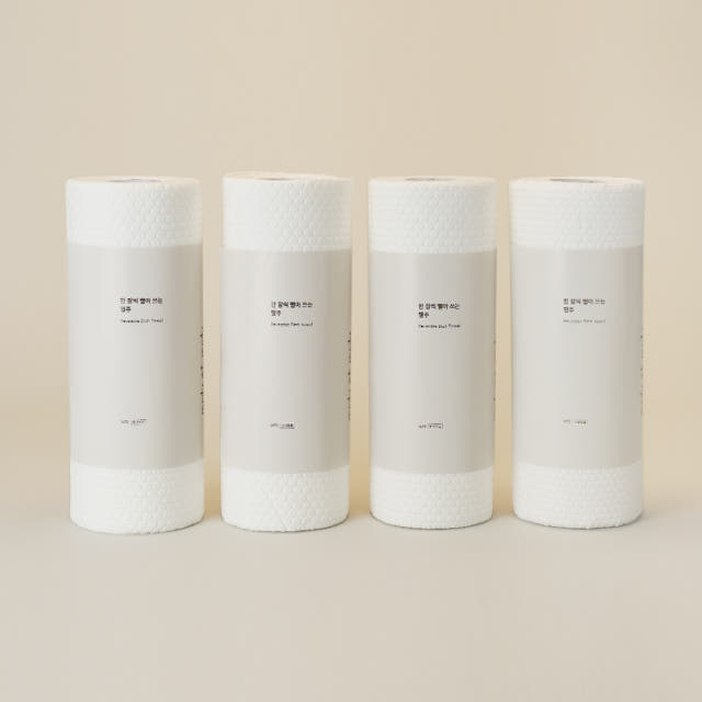 빨아쓰는 일회용행주 뜯어쓰는 티슈 주방행주 4개, 25cm, 화이트