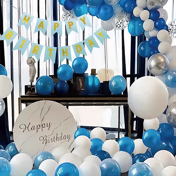 생일파티풍선세트 생일 가랜드 블루 여름 풍선