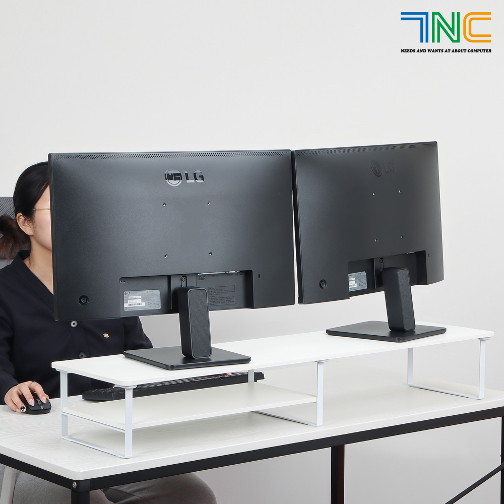 7NC 듀얼 모니터받침대 2단 높은 받침 선반 대형 사무실 원목 수납형 컴퓨터 서랍형 우드 - 상세 이미지 5