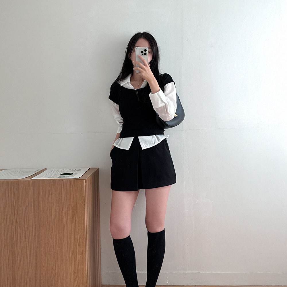 슬림 단추 레이어드 오프숄더 캡소매 반팔 티셔츠 이미지 7