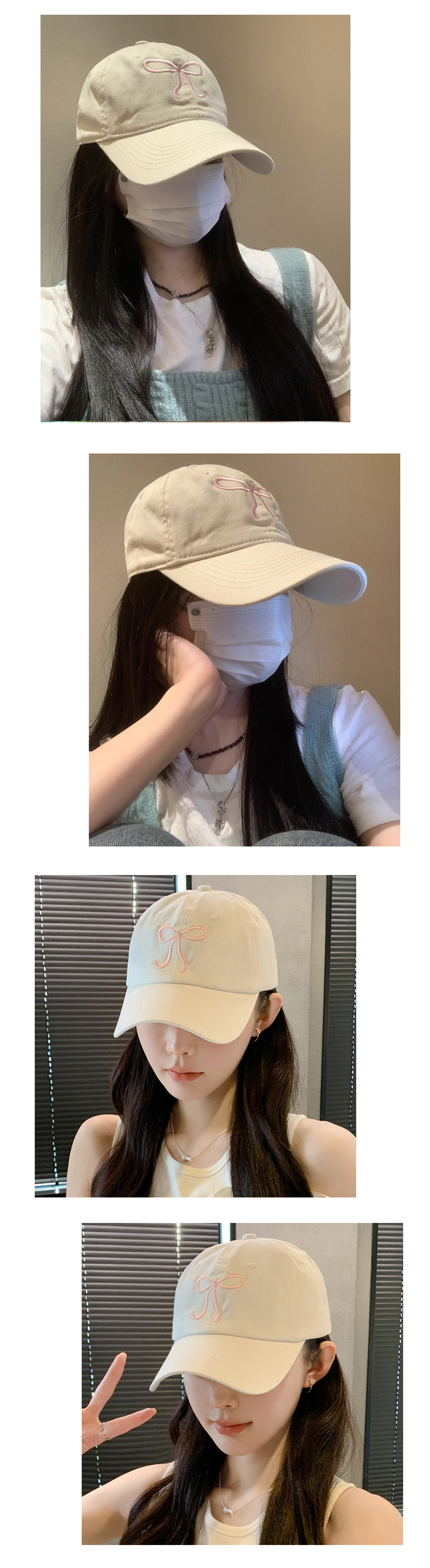 [당일발송🚀] Ribbon 자수 파스텔 러블리 볼캡 모자 -소두핏 야구모자 대두커버 사계절 쌍수 성형수술 쌩얼가림 상세 이미지 6